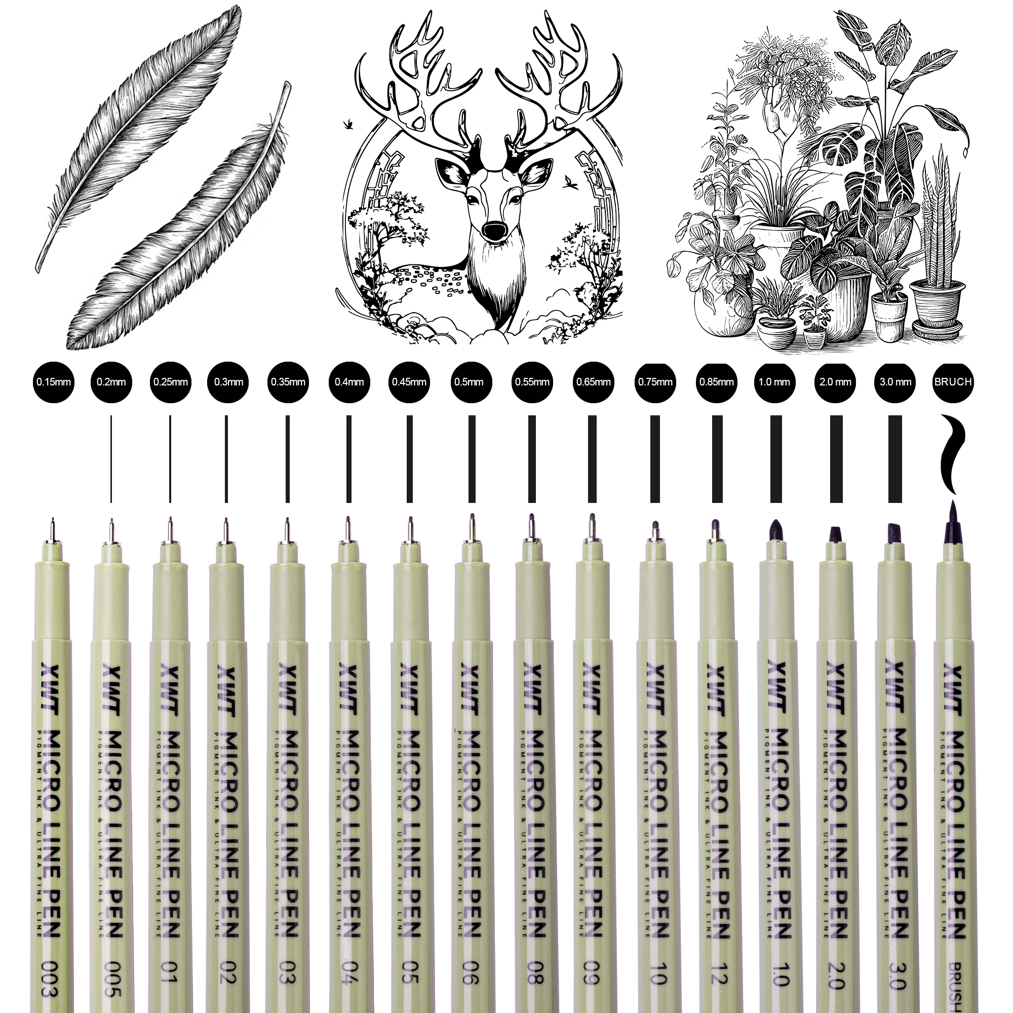 Zestaw markerów z tuszem pigmentowym 13/16 Wskazówka pigment liniowiec mikron atrament, miękki pędzel robić rysowania mangi, szkicowania, pisak igłowy, pisak robić linii hakowych, artykuły plastyczne.: żółty