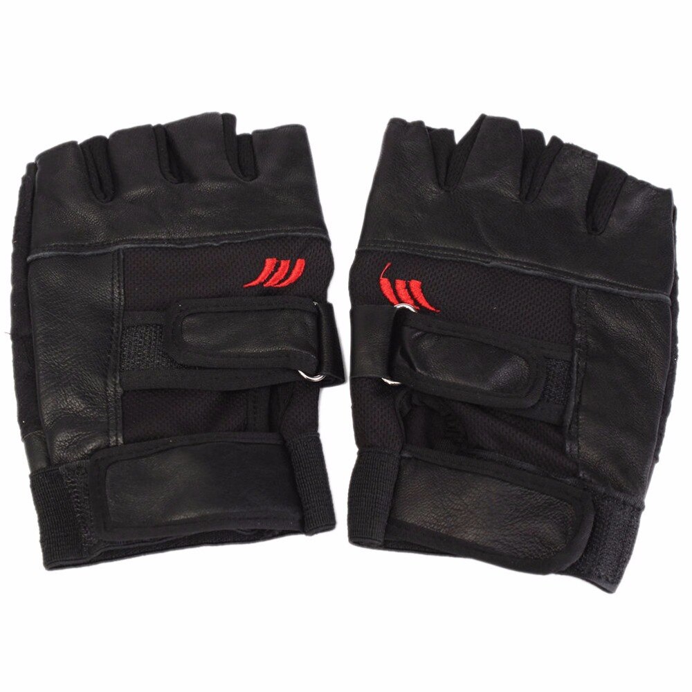 1 par svart pu läder styrketräning gym handskar träning handleds wrap sport träning träning fitness för män