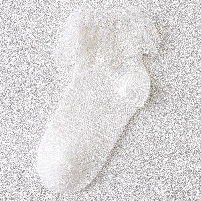 4pairs/lot Summer Children Lace Socks Thin Cotton Girls Dance Short Sock Princess Solid Color Embroidered Socks 4 Colors: 4 PAIRS IN WHITE / XXL (9-12Y)