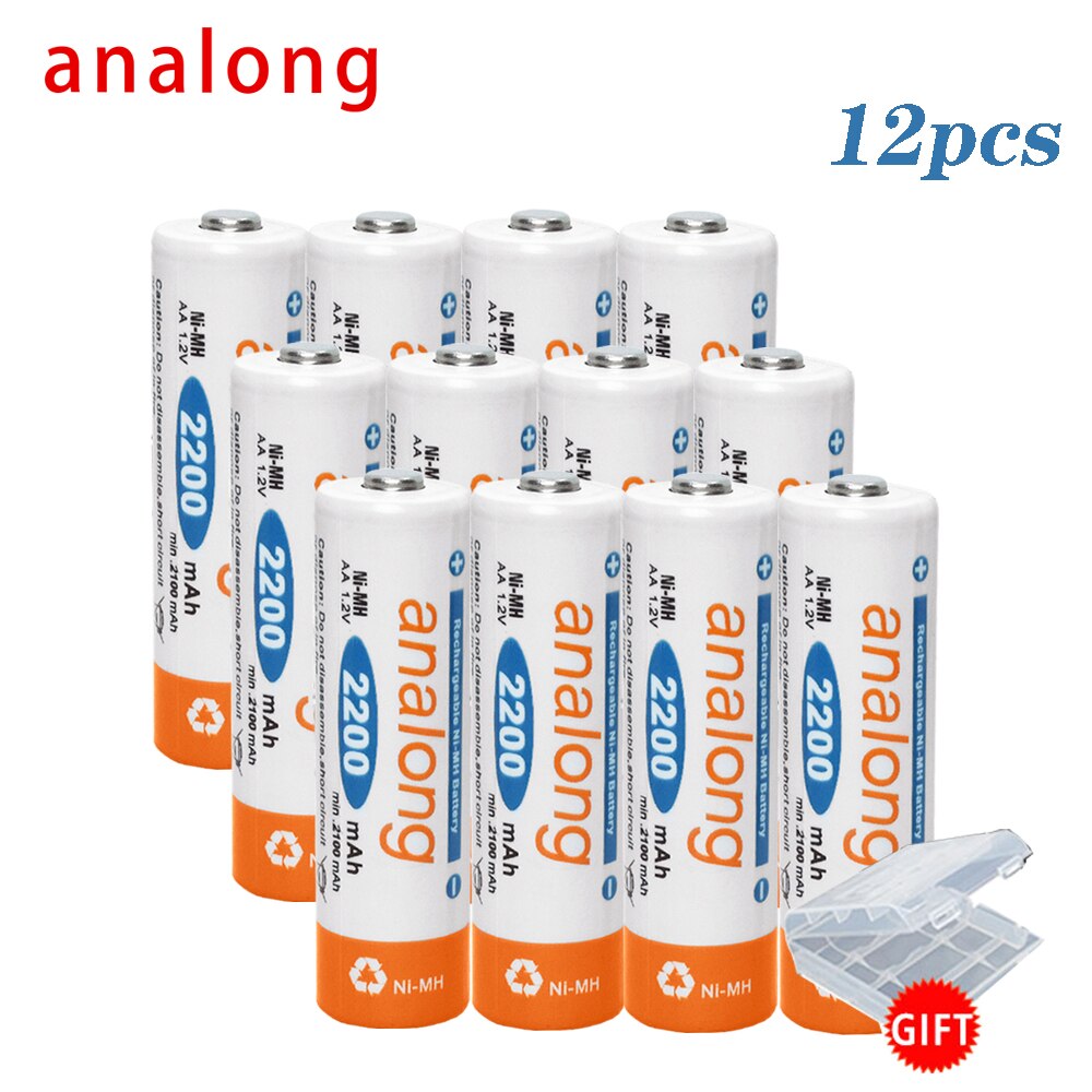 Analong 2A Aa Batterij Oplaadbare 1.2V Aa Batterijen Ni-Mh Vooraf Opgeladen Oplaadbare Batterij Aa Baterias Voor Camera Zaklamp: 12 pcs battery