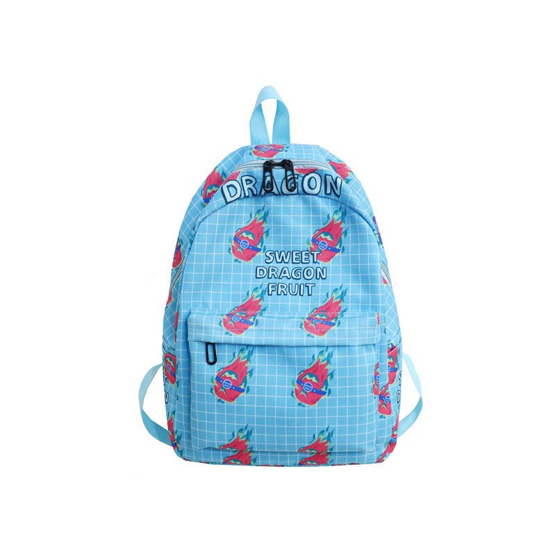 Girls Fruit Printing Backpacks Teenager Preppy Style Canvas Schoolbags Large Cute Tomato Avocado Durian Print Travel Bags: Dragon Fruit