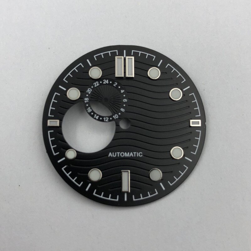 Larimoker 30.8 Mm Blauw/Zwart Water Rimpel Glow Green Hollow Out Dial Voor NH39 Beweging Horloges Accessoires: Black