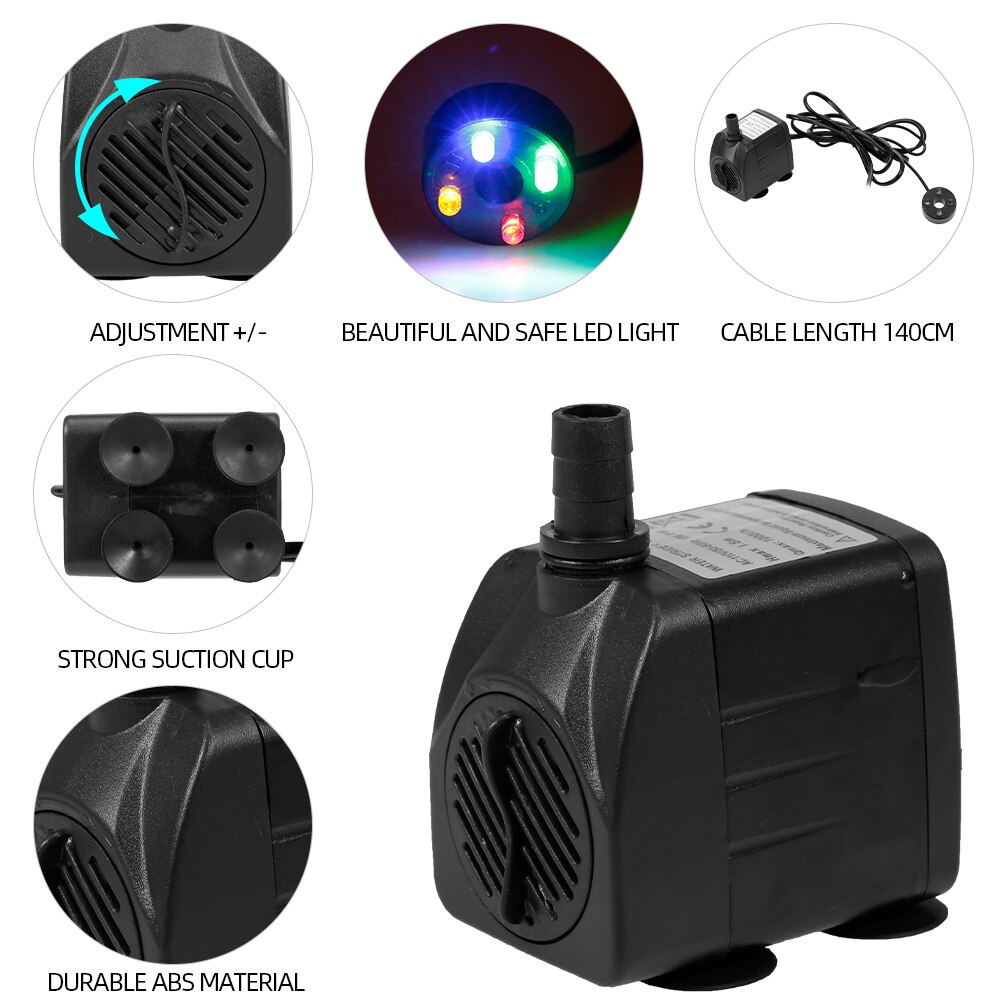 Mini Submersible Water Pump with LED Light for Aquariums Fish Tank Underwater Fountain Waterfall Water Pumps Lighting Decor