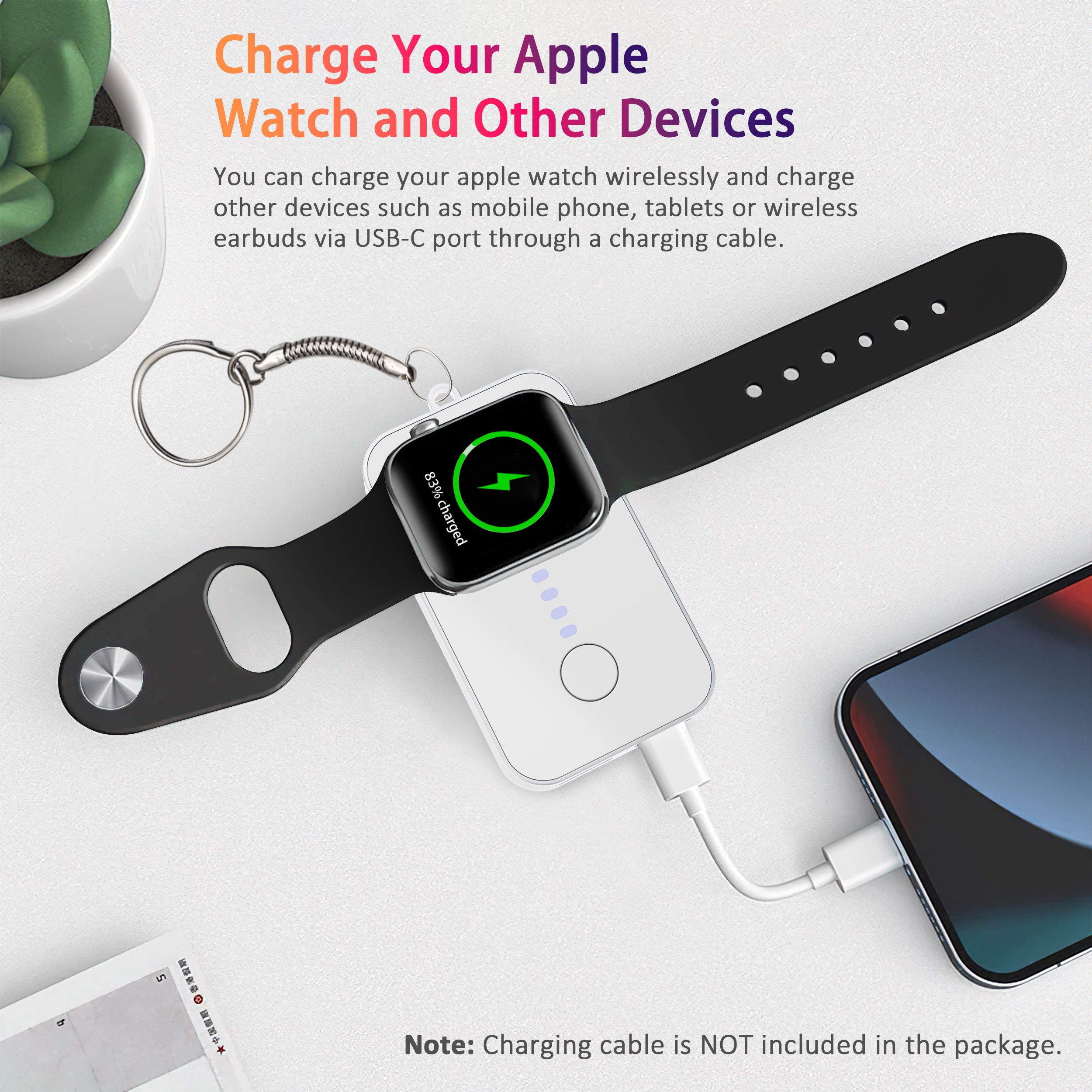 Magnetisk trådlös laddare för apple watch 10 9 8 7 6 5 4 se 1200 mah bärbar usb typ c magnetisk snabbladdare för iwatch ultra 2