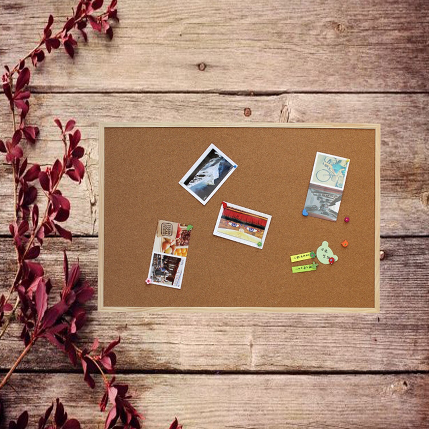 Wooden Bulletin Cork Board Memo Photos Letter Message Display Board Corkboard for Home Office School Restaurants Room Decoration