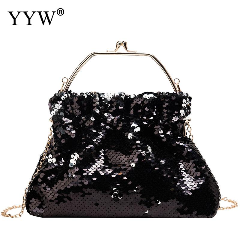 Schwarz Frauen Handtasche Pailletten Pochette Mariage Sack Femme Stil oben Griff Hand Taschen Silber Kupplung Tasche Geldbörsen Und Handtaschen: schwarz