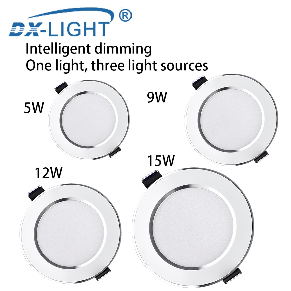 Ultrathin Silver LED Downlight Ceiling lamp 5W 9W 12W 15W Warm white Natural white Cold white 3 Color Led Down light AC 220~240V