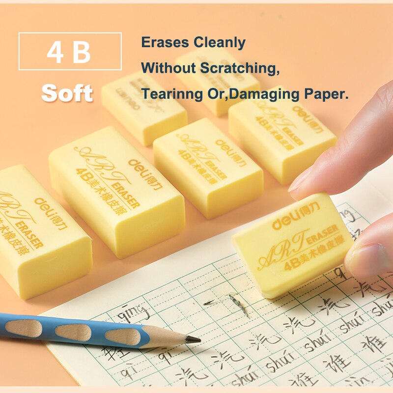 Deli-borrador 4b de 5 piezas para niños, útiles escolares, borrador de lápiz, , suministros de corrección, pintura artística, gomas suaves, pequeñas y grandes