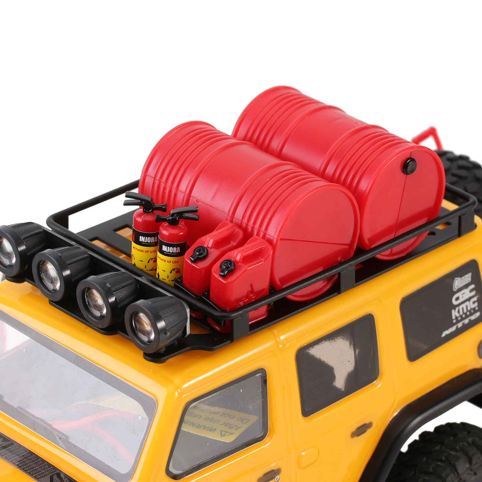 INJORA-extintor de incendios con decoración moldeada, pala para tanque de combustible, tambor de aceite para coche trepador de control remoto TRX4M SCX24 FCX24 Enduro24 1/18 1/24