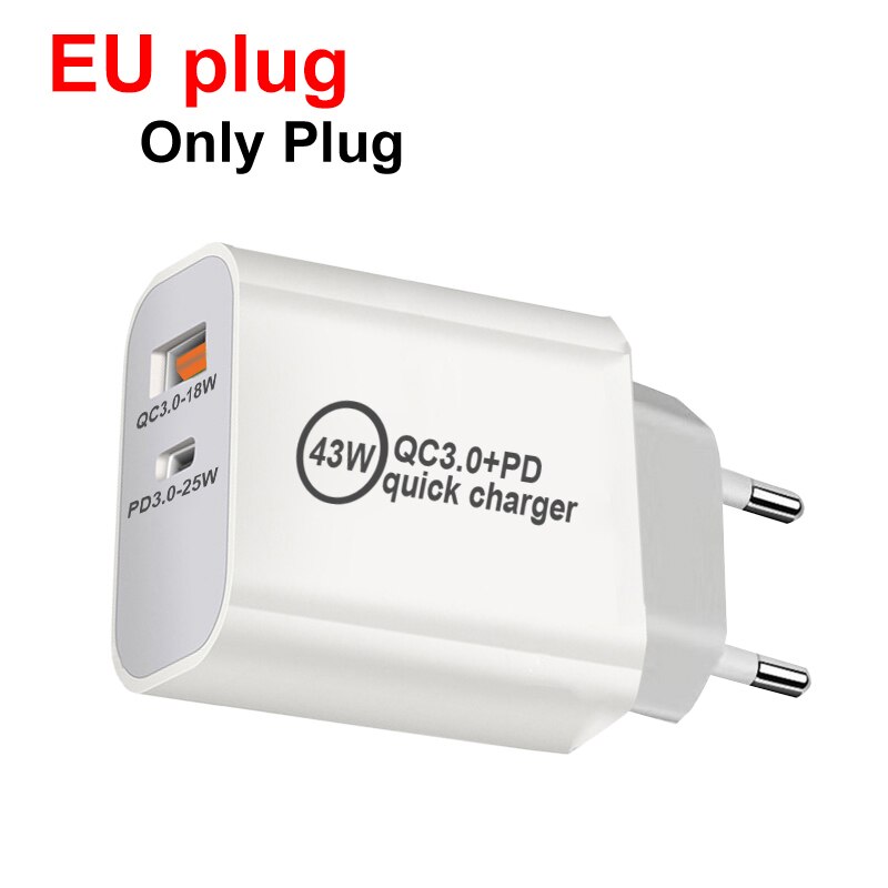 PD Charger 43W QC3.0 Quick Charge3.0 USB Type C Fast Charger for iPhone 13 Pro Max 12 11 Xiaomi HUAWEI Samsung Phone UK/AU/EU/US: EU plug