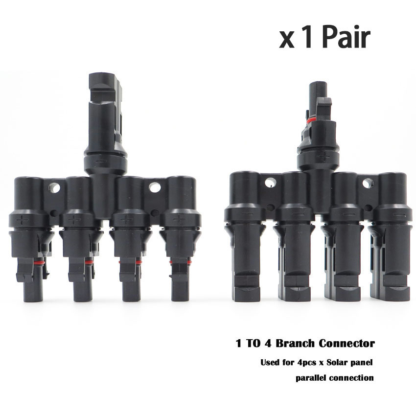 1pair x PV T Branch parallel connection 30A 1000V Electrical PV Connector Photovoltaic 2pcs solar Panel Cable Wire Connect 3T 4T: 4T