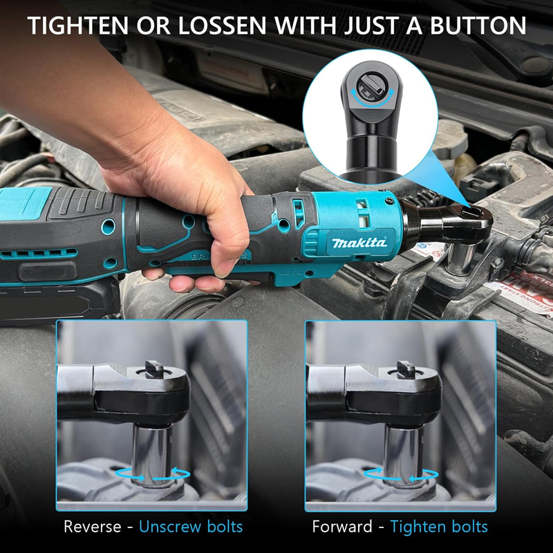 Makita 10MM/13MM Brushless Ratchet Right Angle Wrench Cordless Driver Variable Speed Power Wrench LED 18V Power Tools