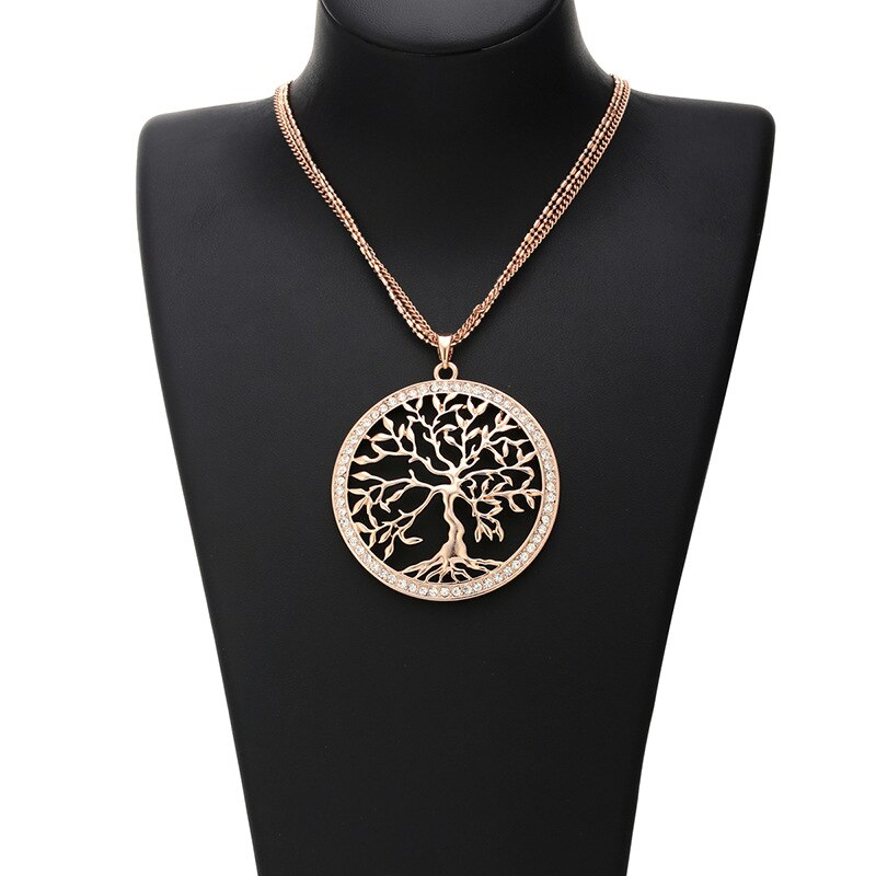 Tree of life Crystal Big Pendant Necklace Women 3 Colors Long Sweater Chains Necklace Jewelry