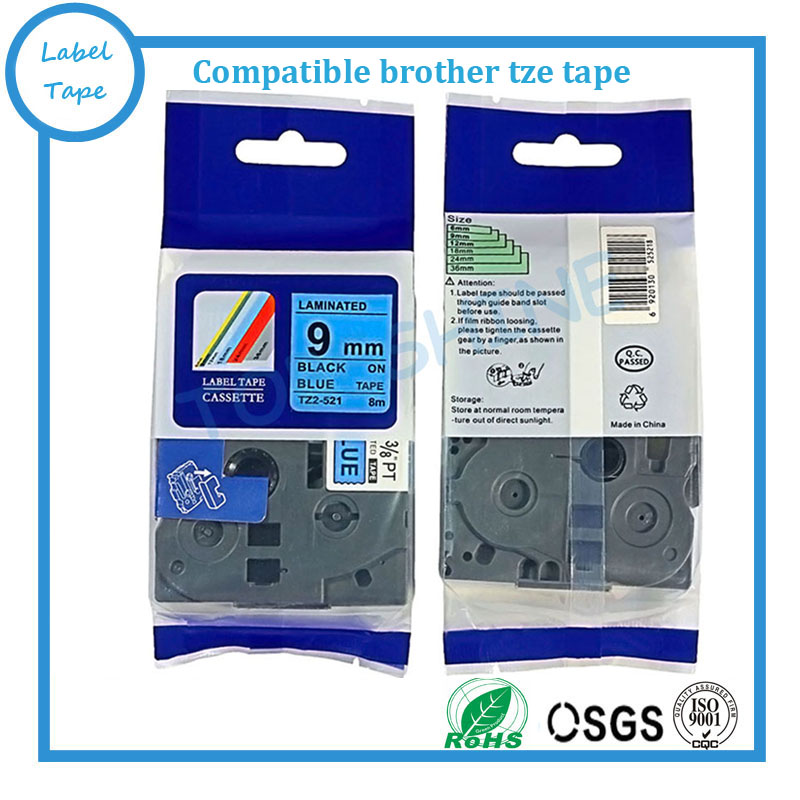 compatible Black on Blue 9mm TZe-521 TZ-521 tz521 tze521 tze laminated label tapes for Brother Ptouch label printers