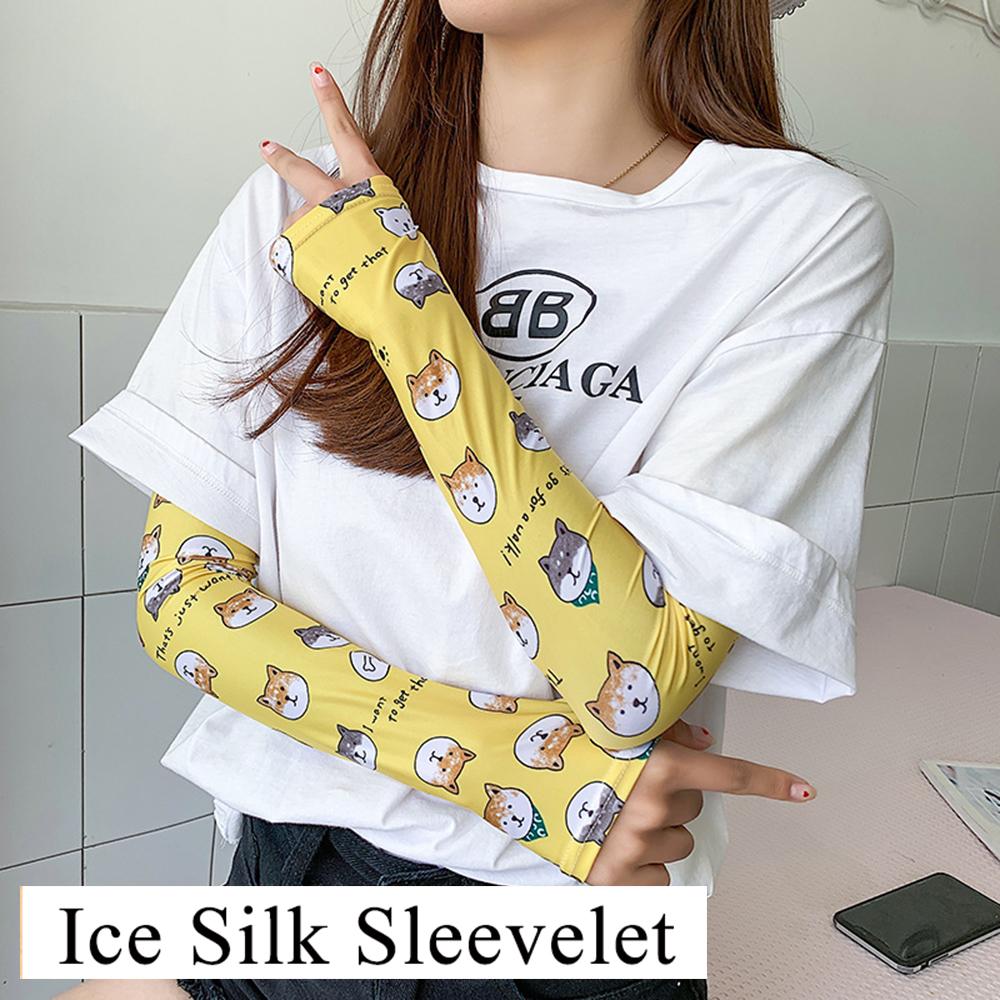 Dames arm mouwen ijs zijde koud fruit bloemen print zonnehandschoenen halve vinger auto armwarmers sport zonnebrandcrème mouw