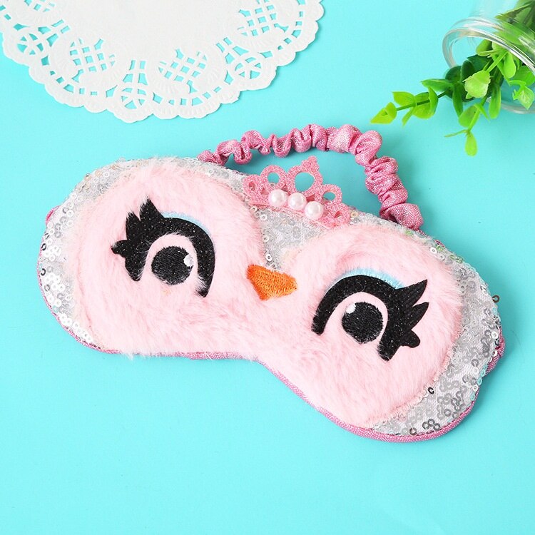1pc ugglor tecknad sovmask ögonskugga täckplåster för flicka barn tonåring ögonbindel resor smink ögonvårdsverktyg natttillbehör: Rosa