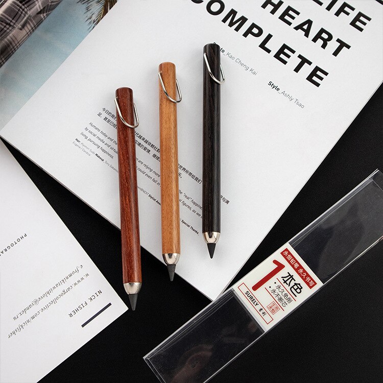 Noble Wooden Permanent Metal Pencil Never Old Not Need Ink Pen Not Finish Pen Stationery 3 Colors Office For School