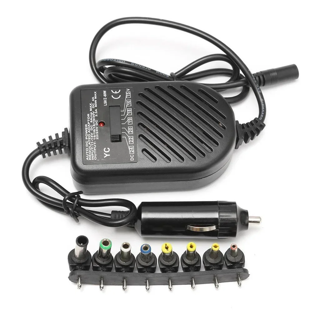 80W Portable Charger 15-24V Auto Car Adapter Adjustable Power Supply Adapter with 8 Detachable Plugs Car Laptop Notebook