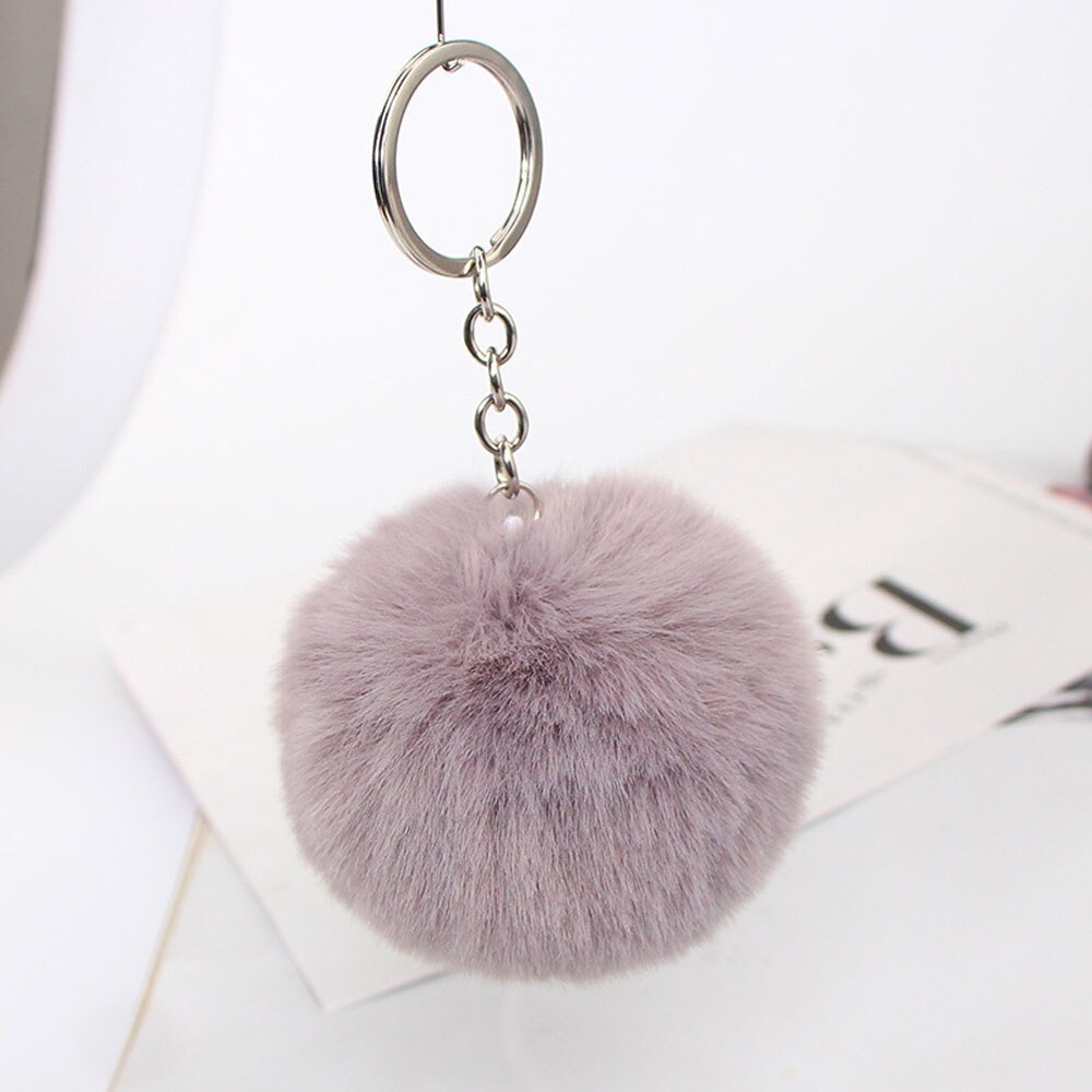20 Colors Fluffy Fur Pom Pom Keychains Soft Faux Fur-like Ball Car Keyring Key Holder Women Bag Pendant Jewelry: grey
