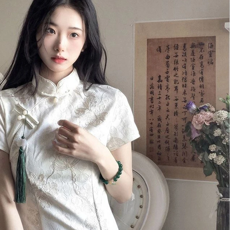 Robe de soirée blanche retro de Style chinois pour femmes, tenue de soirée élégante pour jeune fille, douce, premi3: XL