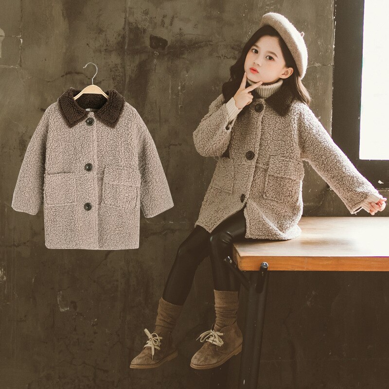 Nueva niña ropa chaquetas de lana bebé abrigo de lana gruesa Otoño e Invierno ropa de abrigo para niños cazadora: coffee / 13