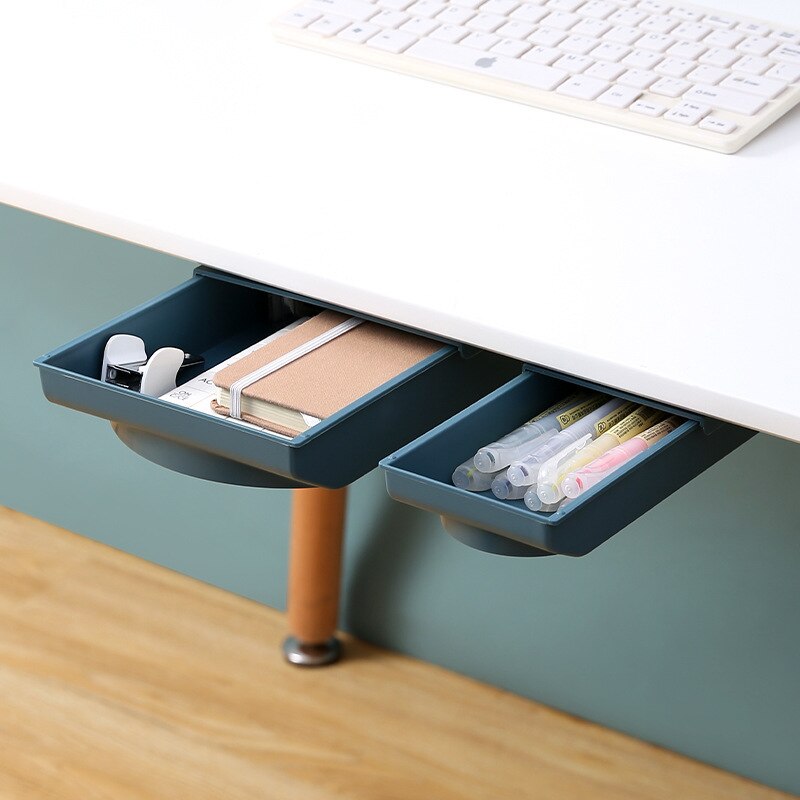 Mini bandeja para lápices cajas cajones de almacenamiento de escritorio ocultos en oficinas y escritorios, bandeja telescópica extensible, cajón de almacenamiento autoadhesivo