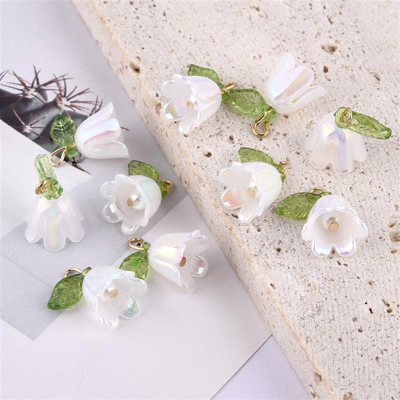 10/100 pz Perla Campana Orchidea Ciondolo Stereoscopico Foglia Fiore Adatto per Collana FAI DA TE Braccialetto Portachiavi Accessori di Gioielli: Di Colore Giallo chiaro