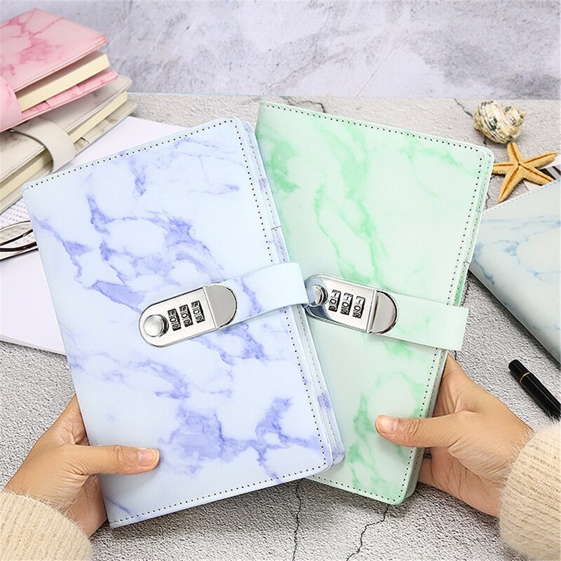 A5 Marble Texture Journal Writing Notebooks with Combination Lock Personal Travel Diary Office Notepad Agenda
