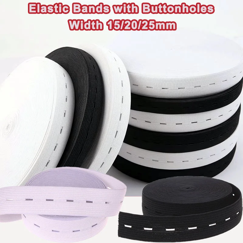 Bandas elásticas con ojales de 2/5M, banda de costura elástica con parte posterior plana de 15/20/25mm, carrete de punto, cinturón de cordón elástico para pantalones DIY, pretina