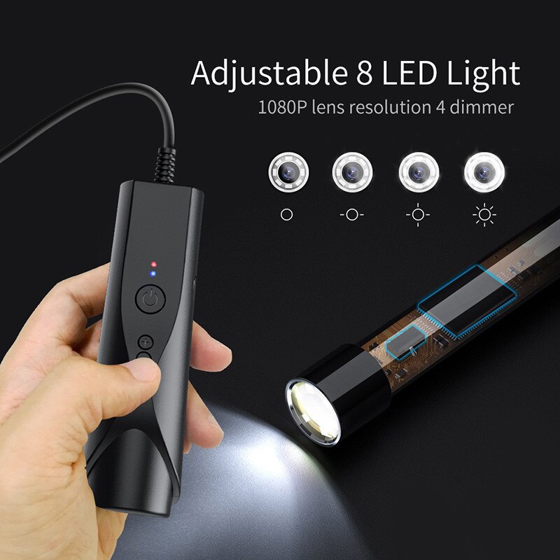 Newest WiFi Endoscope Camera 1080P HD 8mm Lens IP67 Dual Camera Led Light with 5m Hard Cable Endoscope for Android IPhone