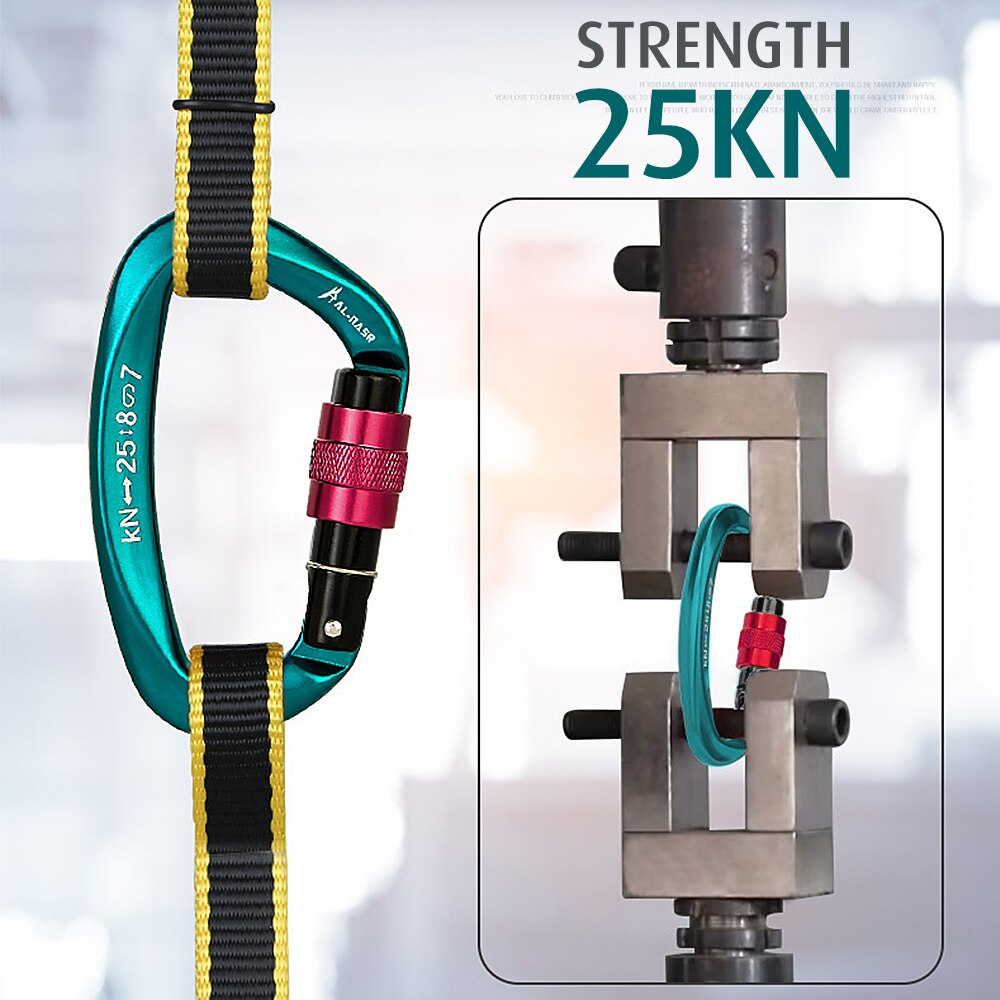 25KN Climbing Carabiner Screw Locking Gate Carabiner Heavy Duty D-shape Climbing Buckle D-ring Hammock Locking