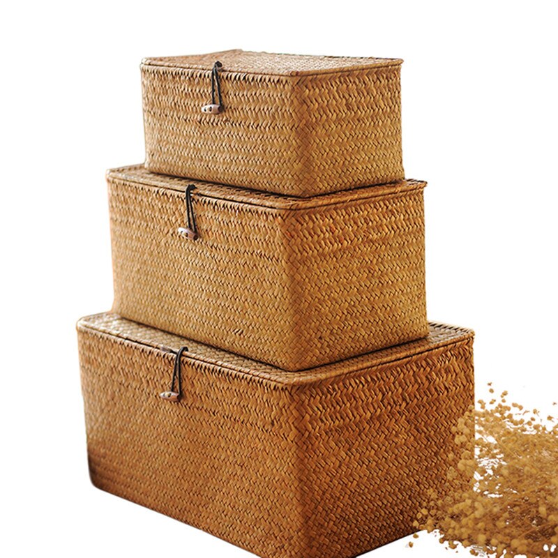 Rattan Woven Storage Box With Lid Handmade Jewelry Boxes Makeup Organizer Wooden For Sundries Puer Tea Case Containers