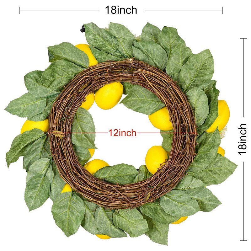 19.68 tommers vårfruktkrans med kunstige sitroner, blåbær og tusenfrydblomst, dekorativ krans til dør- eller veggdekor