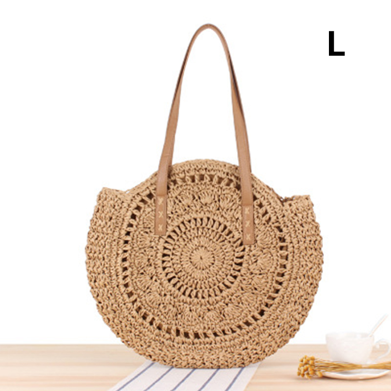 JULY'S SONG Straw Bag Women Shoulder Beach Bag Round Rattan Straw Handmade Big Capacity Cutout Crossbody Bag: 7