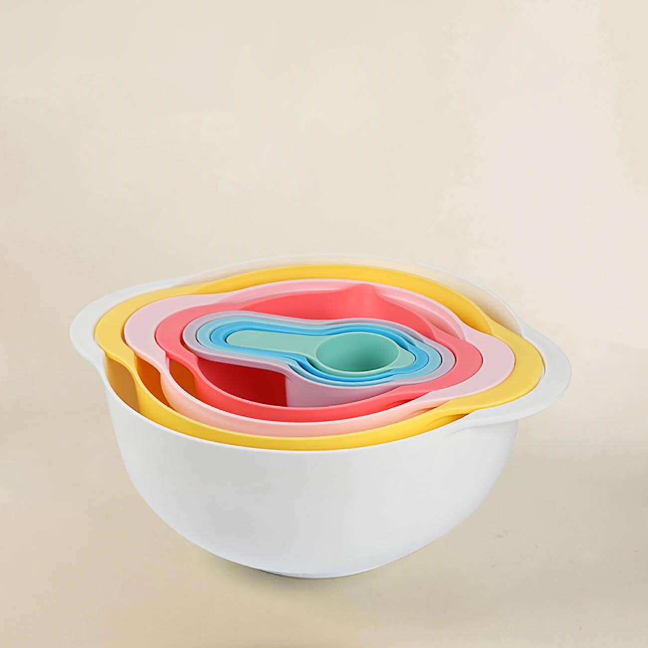 8PCS Mixing Rainbow Bowls Set Kitchen Bowl Set Salad Bowl Plastic Baking Measuring Cup Measuring Spoon Set Kitchen Gadgets