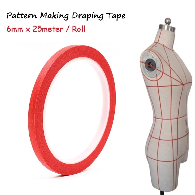 Rødt tyndt papir maskeringstape til maling og tegning & diy neglelak & mønsterfremstilling af draperetape 25m