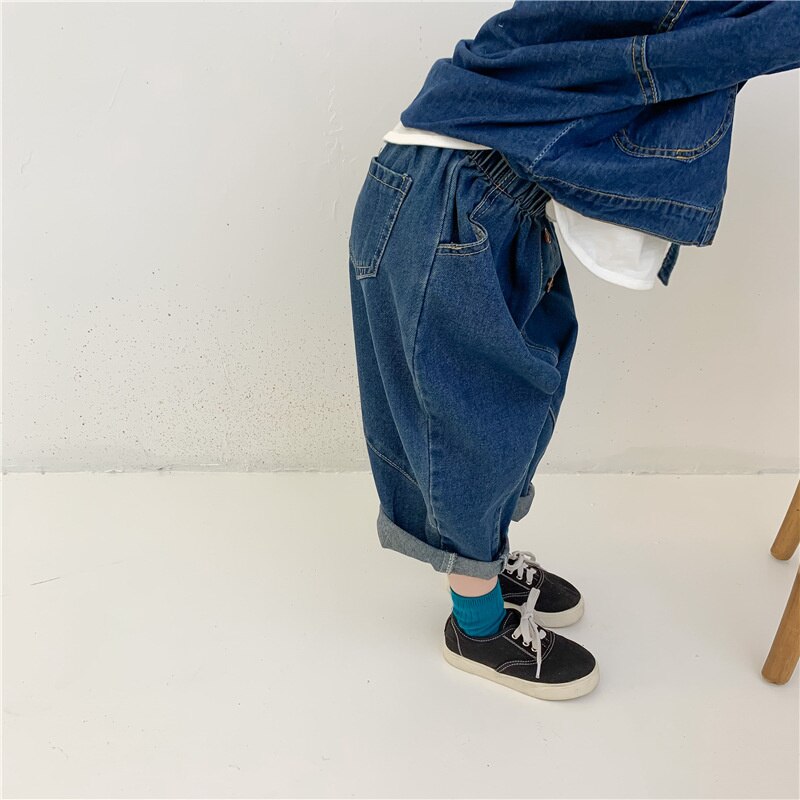 Spring Autumn boys and girls baggy jeans unisex children cotton soft loose denim pants 2-7Y