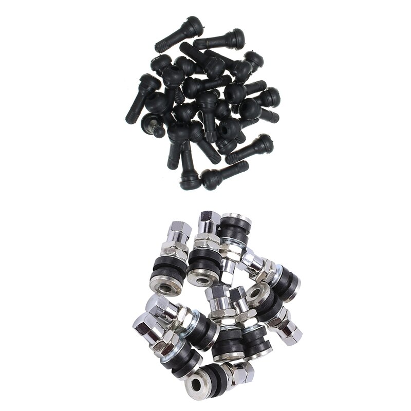 25 stuks  tr 413 rubberen tubeless vacuüm snap-in bandenventielen voor auto's, van aluminiumlegering & 10 stuks tubeless bandenventielen voor auto's, vrachtwagens en motorfietsen