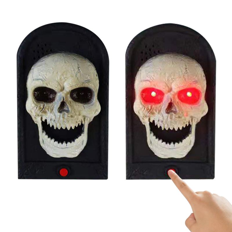 V Halloween décorations sonnette animé hanté sonnette crâne sonnette accessoire avec langue mobile et éclairer les yeux pour Hal