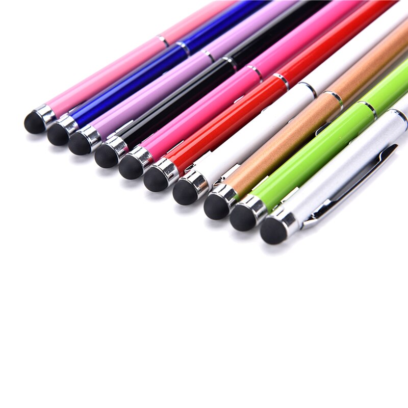 2 em 1 pena capacitiva do metal da pena do tela táctil com esferográfica cabeça dobro caneta stylus para a tabuleta do telefone ou manuscrita