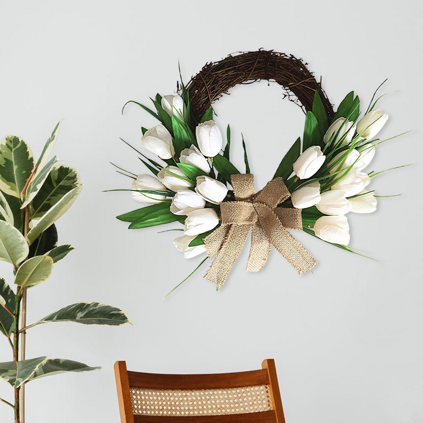Artificial White Tulip Wreath Flower Wreath for Wall Hanging Party Decor