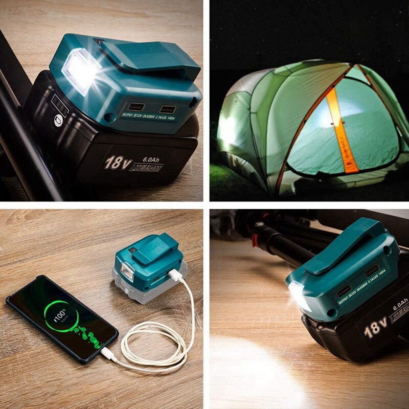 for Makita ADP068 14.4V/18V Lithium-Ion Battery Adapter Power Source Batteries Charger with Dual USB Ports LED Light