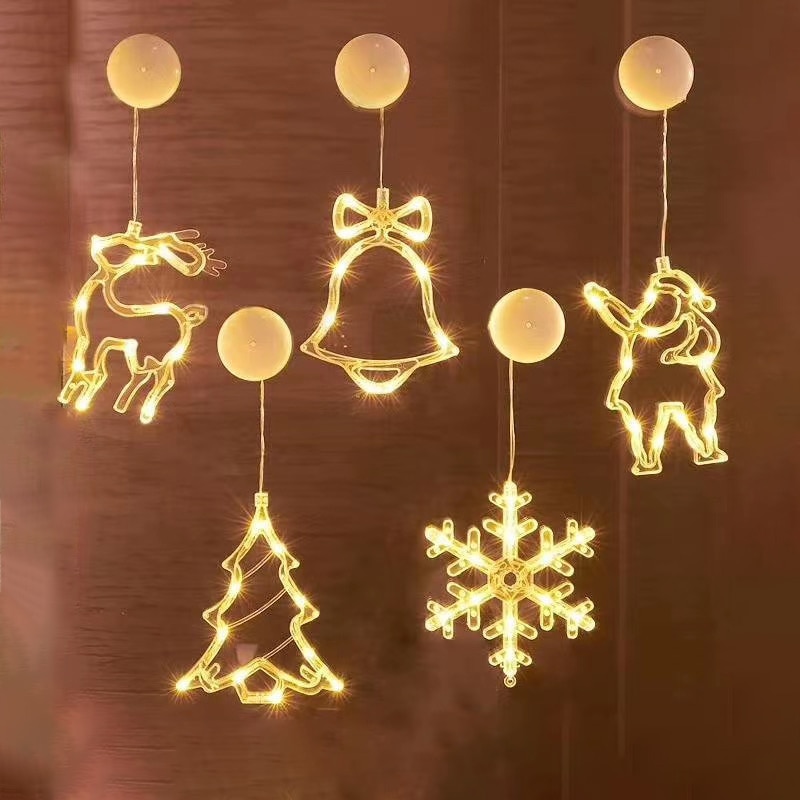 Kerst Bel Sneeuwpop Ster Lichten Venster Decor Led Sucker Verlichting Voor Party Home Decor Bell Batterij Power Kerst