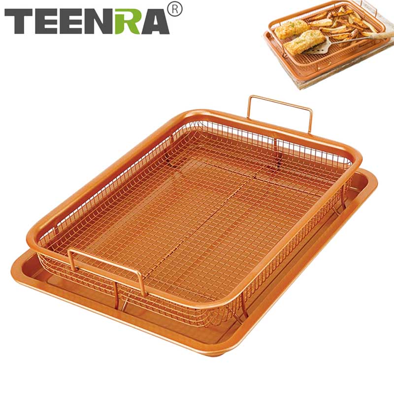 TEENRA Koper Bakplaat Olie Bakken Bakken Pan non-stick Chips Mand Ovenschaal Grill Mesh Keuken Gereedschap