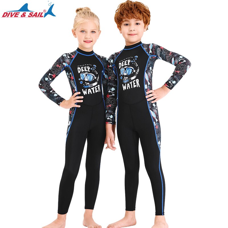 Unisex Children Kids Diving Wetsuit Boys Girls Long Sleeve Jumpsuit Breathable Underwater Surfing Wetsuit One-piece Swimwear