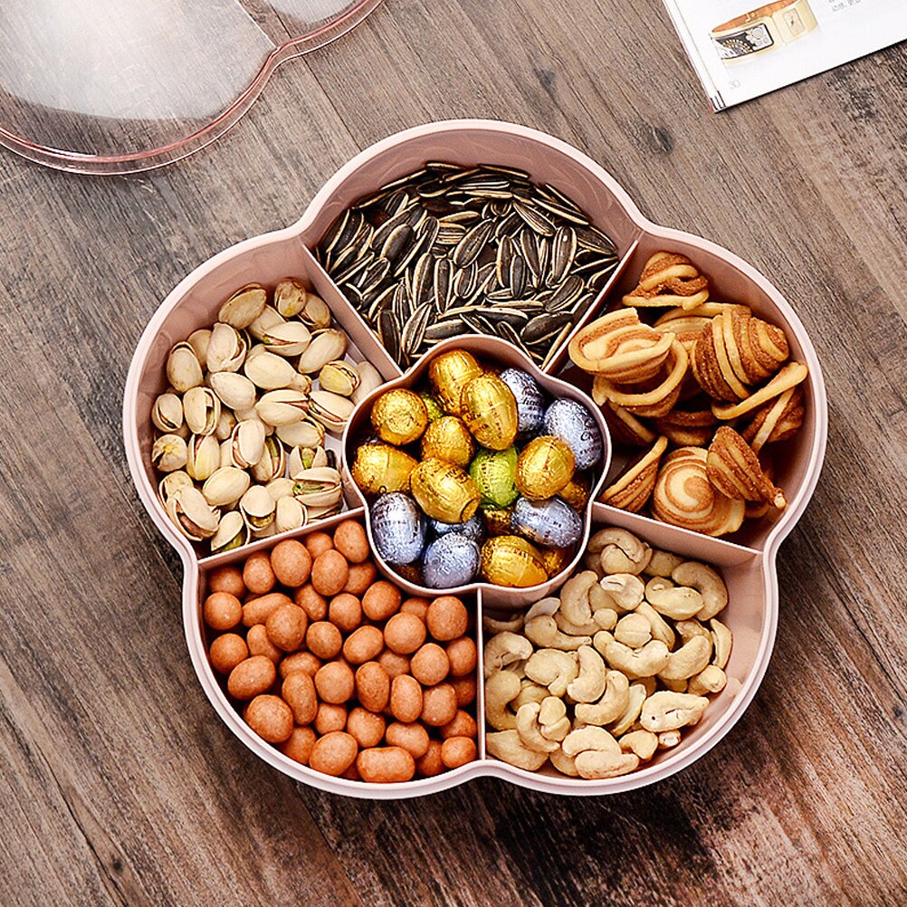Plateau de service de Snacks en forme de fleur, boîte de rangement avec couvercle pour noix, bonbons, fruits secs, outils de cuisine