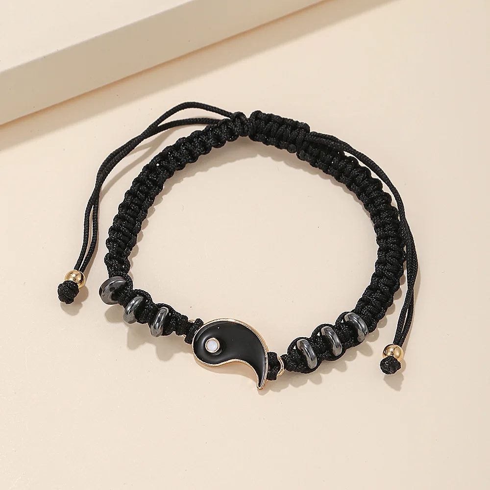 Conjunto de jóias tai chi casal pulseira preto branco corda ajustável conjunto corrente estilo simples uso diário amizade jóias presente: vermelho-escuro