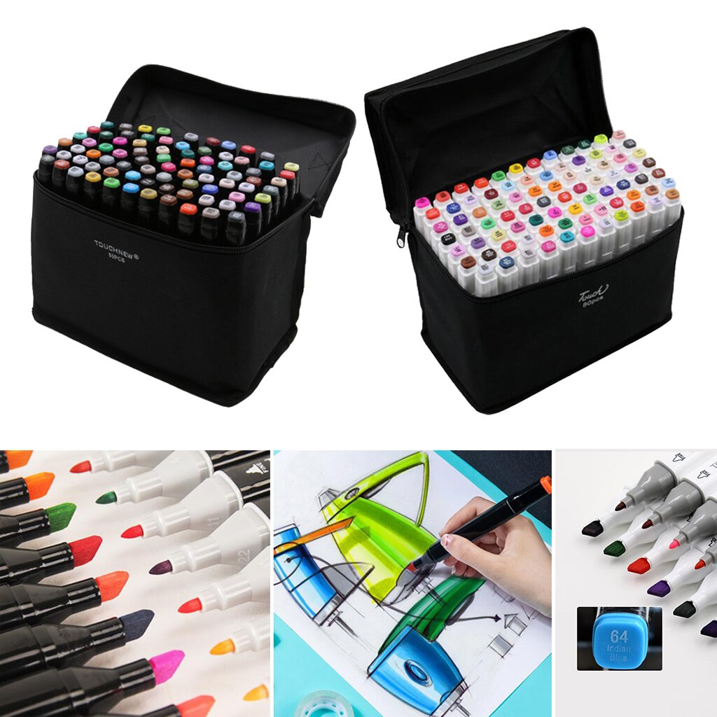 Juego de rotuladores gráficos de doble punta, Set de 80 colores, Alcohol, punta fina