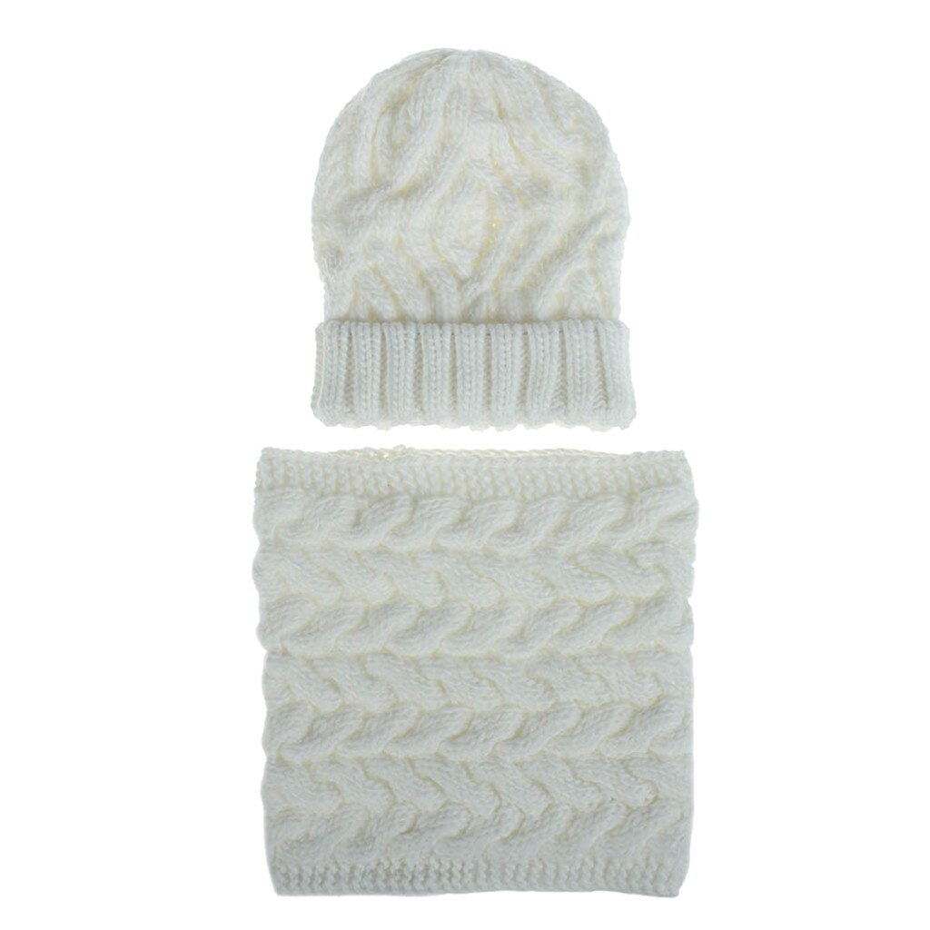 Conjunto de gorro y bufanda czapka i komin tricotin para mujer, gorro grueso de punto liso para invierno, mantener el calor, sombrero pañoleta # E, 2 uds.: White