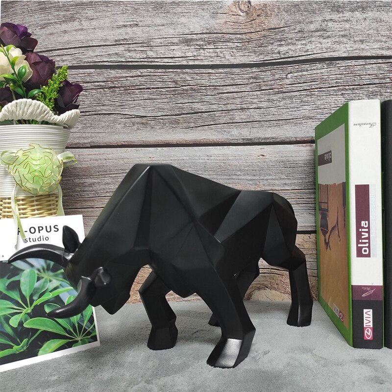 Bullfighting Statue Crafts Modern Nordic Geometric Sculpture Resin Decoration For Home Living Room Entrance Animal Ornament: Black